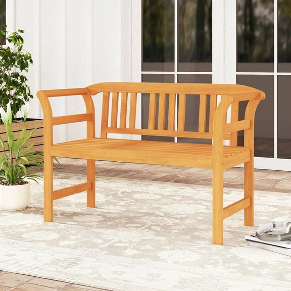 DRAZUNO 47 Outdoor Loveseat Bench w/Curved Armrests for Backyard, Front Porch, Deck