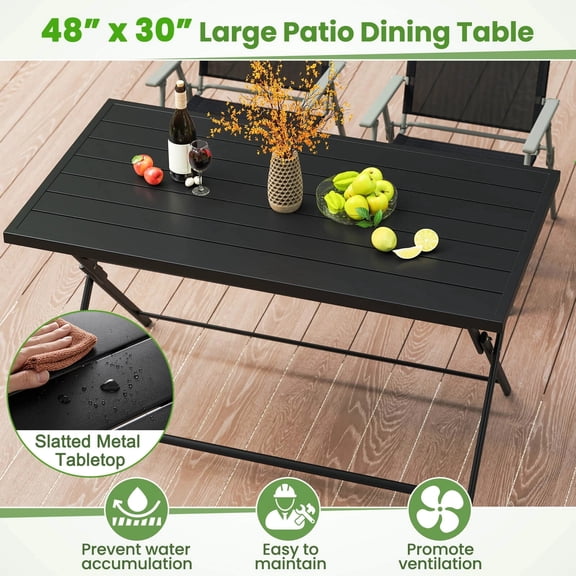 DRAZUNO 48x 30Foldable Outdoor Dining Table w/Slatted Tabletop for Kitchen Garden