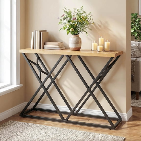 DRAZUNO 55" Industrial Console Table with Solid Metal Frame & Storage. Rustic Sofa Table