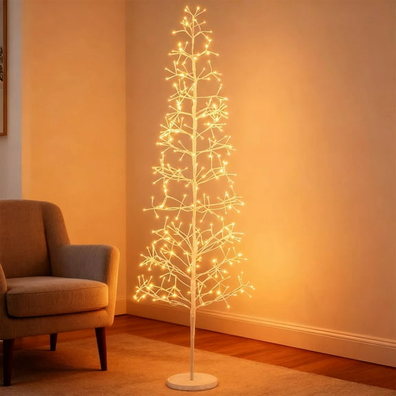 DRAZUNO 6 FT Lighted Birch Tree w/320 White Light LED Lights Weighted Base for Christmas
