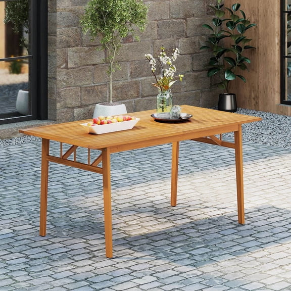 DRAZUNO 63" Acacia Wood Dining Table for 6 People Heavy-Duty Indoor Outdoor Wooden Table