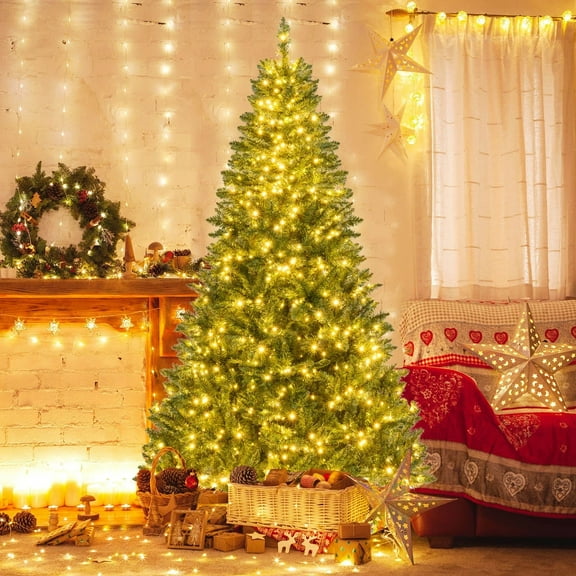 DRAZUNO 7 FT Artificial Christmas Tree w/990 Branch Tips, 1000 Warm White LED Lights