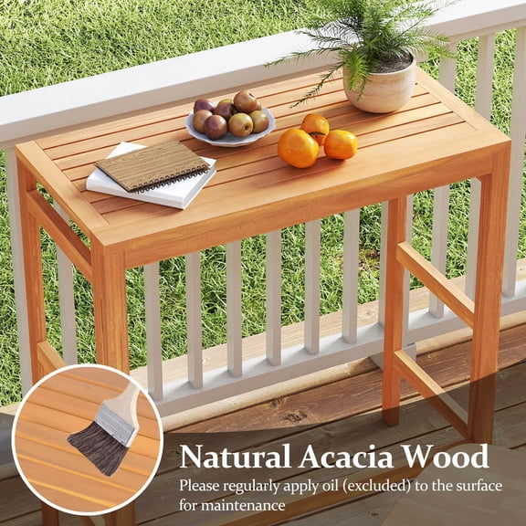 DRAZUNO Acacia Wood Outdoor Bar Table w/Slatted Tabletop for Balcony, Backyard Garden