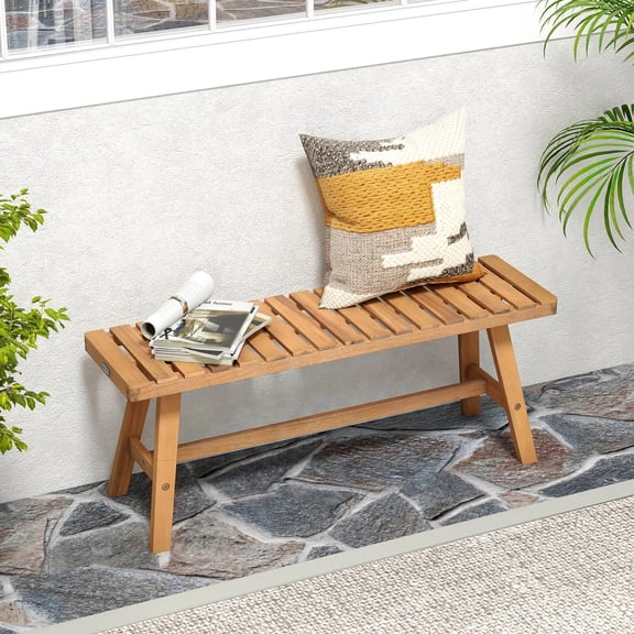DRAZUNO Acacia Wood Outdoor Garden Bench w/Slatted Seat 800 lbs Capacity for Front Porch