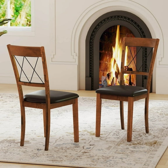 DRAZUNO Dining Chair Set of 2 w/Rubber Wood Frame, Padded Seat, Cross Backrest for Room