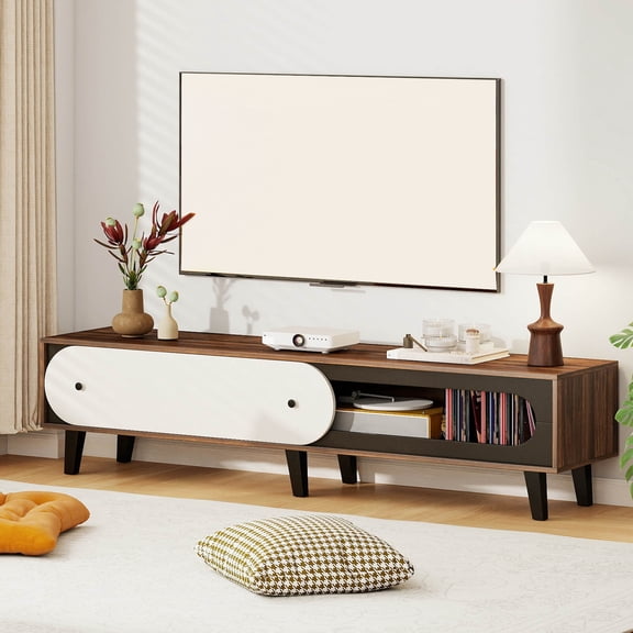 DRAZUNO Entertainment Center w/Sliding Door Cabinet, Cable Management Holes for 80" TVs