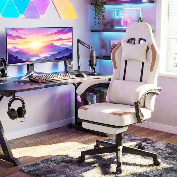 DRAZUNO Gaming Chair with Headrest, Reclining Backrest, Lumber Support, Linkage Armrests