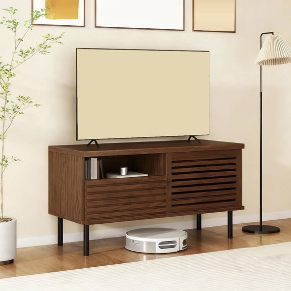 DRAZUNO Mid Century Fluted TV Stand for 40" TV Console Table with Open Compartment