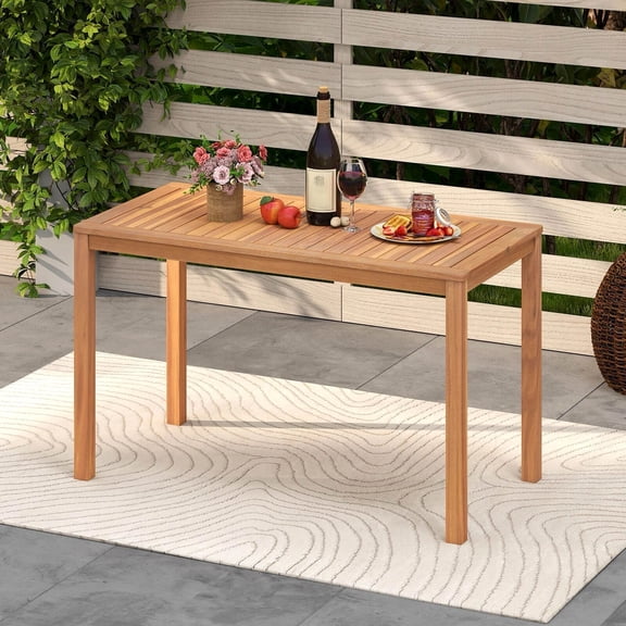 DRAZUNO Outdoor Acacia Wood Dining Table w/Slatted Tabletop, for Garden, Balcony, Deck