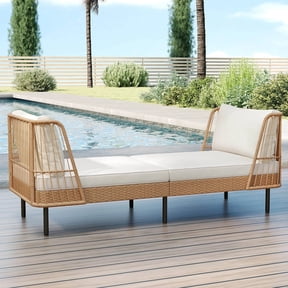 DRAZUNO Patio Wicker Daybed w/Seat Back Cushions Robust Metal Legs For Backyard Porch