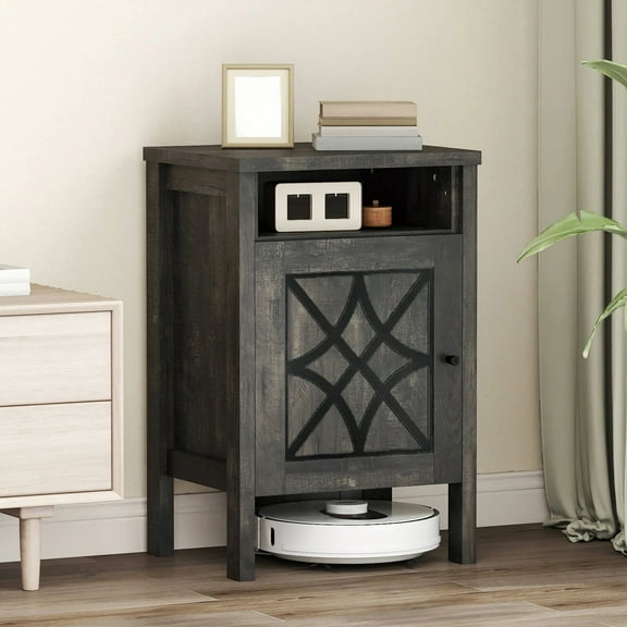 DRAZUNO Robot Vacuum Stand Cabinet with Door & Open Shelf for Home Office Living Room