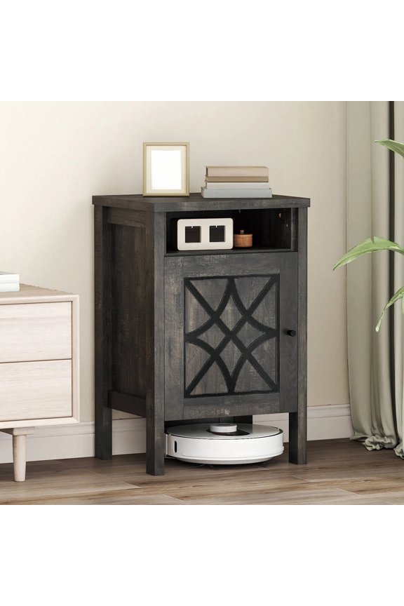 Robot Vacuum Stand Cabinet with Door & Open Shelf for Home Office Living Room