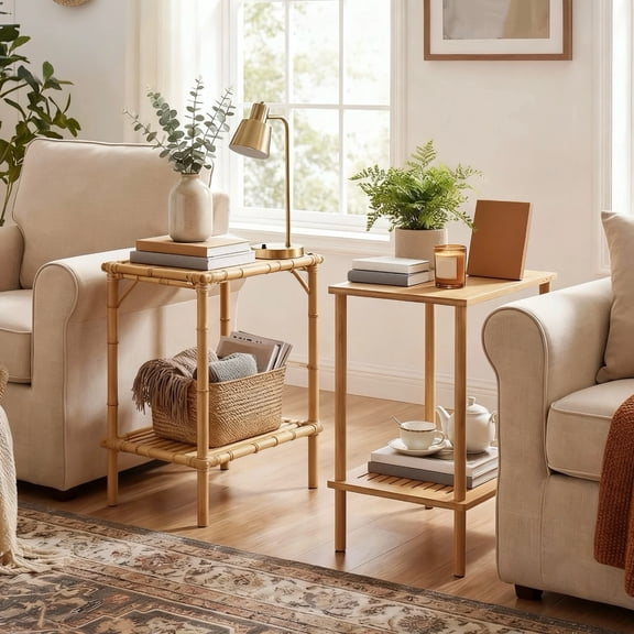 DRAZUNO Side Table Set of 2 w/Storage Shelves, Rectangular Tea Sofa Table, Accent Table