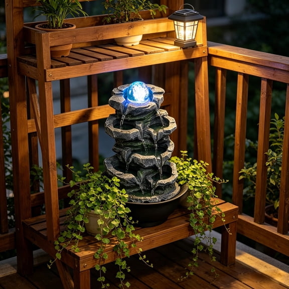 DRAZUNO Tabletop Water Fountain w/Rolling Crystal Ball, Color-Changing LED Light, Pump