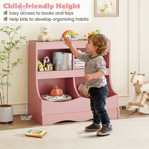 DRAZUNO Toy Storage Organizer for Toys & Books 4-Cubby Kids Bookcase for Children's Room
