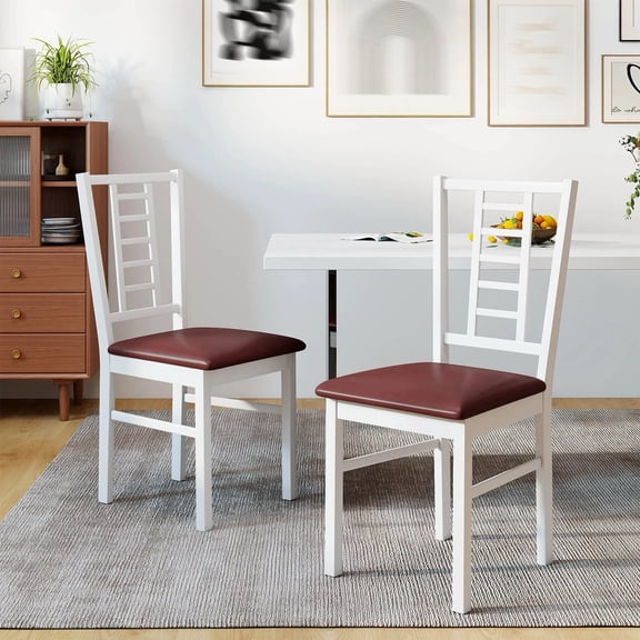 DRAZUNO Wood Dining Chairs Set of 2 w/Rubber Wood Frame Padded Seat Slatted Backrest