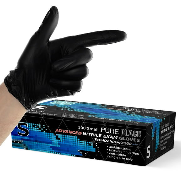 DRE Health Disposable Nitrile Gloves, Black, Small, 100 Count