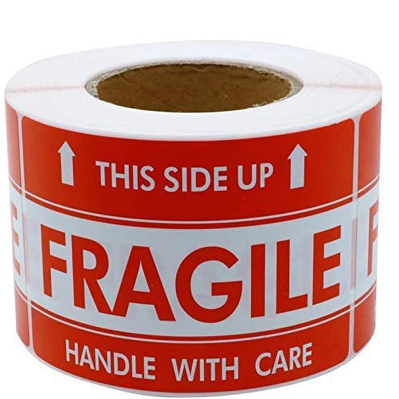 DREAM ART 3x2 inch Handle with Care This Side Up Fragile Stickers Adhesive Label 1000 Per Roll 3Roll