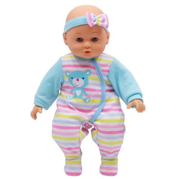 Dream Collection: 14" Chatter & Coo Baby Doll - Purple - Bear & Stripes Onesie - Talking Doll Makes 5 Different Noises & Sounds, Soft Body, Kids 2+