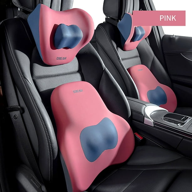 DREAM Car Headrest and Lumbar Support Cushion Set Memory Foam Comfort Drive on the Go Pink