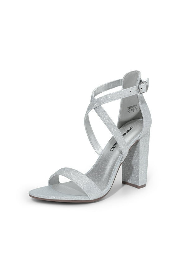 4 inch High Heels for Women Chunky Block Cross Strap Open Toe Dress Sandals for Wedding Bridal Evening Homecoming Prom