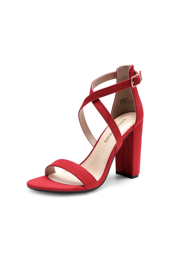 4 inch High Heels for Women Chunky Block Cross Strap Open Toe Dress Sandals for Wedding Bridal Evening Homecoming Prom