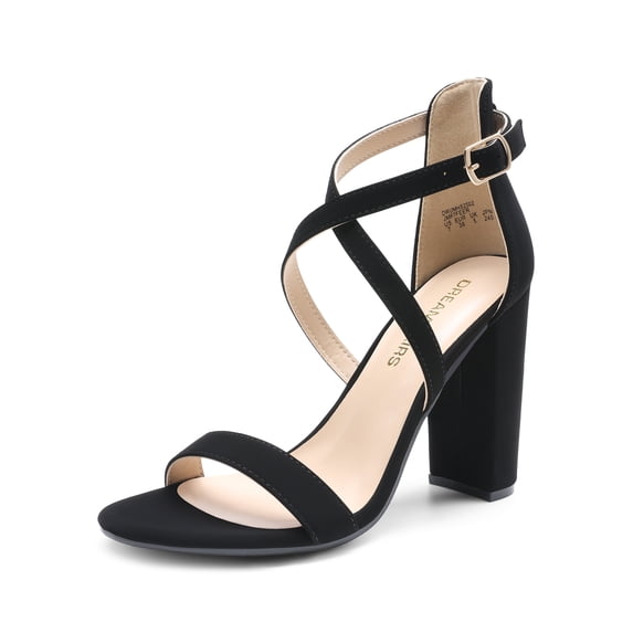 DREAM PAIRS 4 inch High Heels for Women Chunky Block Cross Strap Open Toe Dress Sandals for Wedding Bridal Evening Homecoming Prom