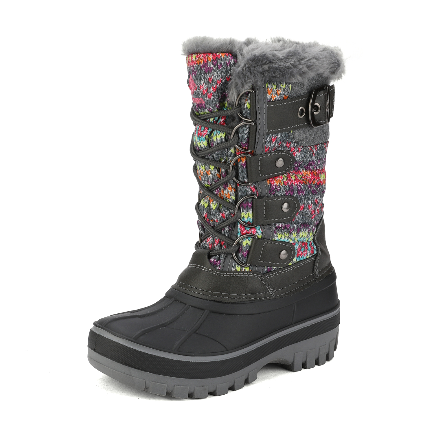 DREAM PAIRS Ankle Snow Boots Boys Girls Winter Warm Lace Up Waterproof Boots Shoes KRIVER-1 GREY/MULTI Size 6 - image 1 of 3
