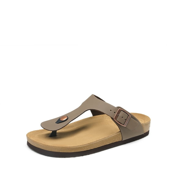 DREAM PAIRS Arch Support Thong Sandals for Women Casual Leather Flip Flops Dressy Slides with Soft Cork Footbed Adjustable Strap for Summer Beach Vacation