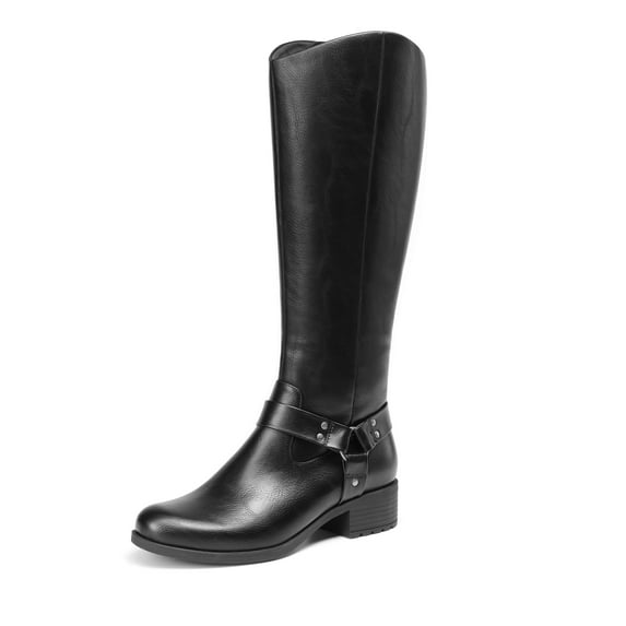 DREAM PAIRS Boots For Women Knee High, Comfortable Pull On Side Zipper Buckle Riding Boots