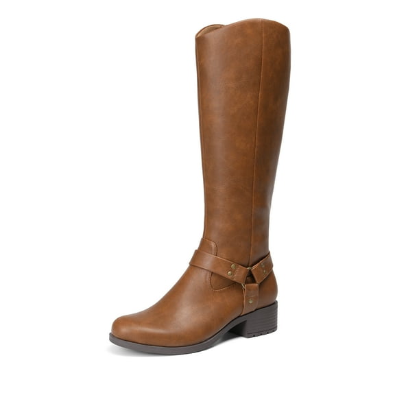 DREAM PAIRS Boots For Women Knee High, Comfortable Pull On Side Zipper Buckle Riding Boots
