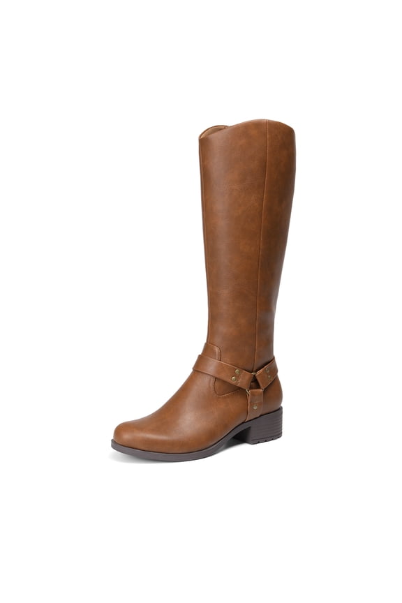 Boots For Women Knee High, Comfortable Pull On Side Zipper Buckle Riding Boots