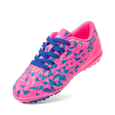 DREAM PAIRS Boys Girls Indoor Turf Soccer Shoes Lace Up Cleats Sports Shoes(Toddler/Little Kid/Big Kid) SDSO223K FUCHSIA Size 12