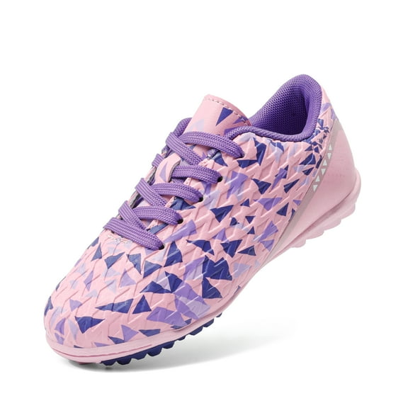 DREAM PAIRS Boys Girls Indoor Turf Soccer Shoes Lace Up Cleats Sports Shoes(Toddler/Little Kid/Big Kid) SDSO223K PINK/PURPLE Size 11
