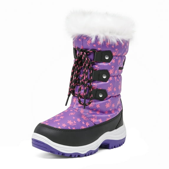 DREAM PAIRS Boys Girls Mid Calf Slip Resistant Faux Fur Lined Knee High Winter Snow Boots