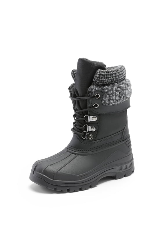 Boys Girls Snow Boots Outdoor Slip-on Resistant Insulated Waterproof Kids Mid Calf Winter Snow Boots Black Size 4