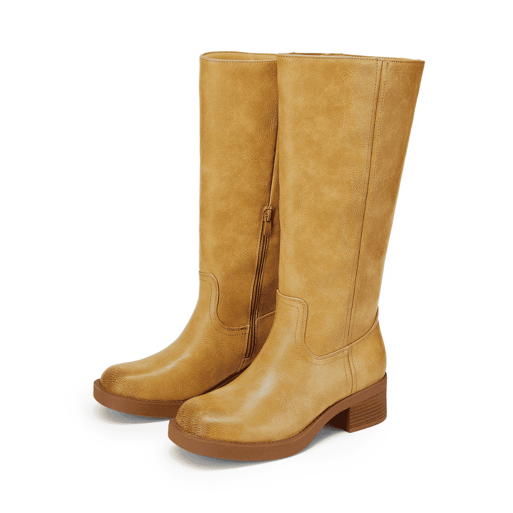 Botas altas para mujer hasta la rodilla, plataforma cómoda, tacón grueso tipo bloque, estilo campus, punta cuadrada