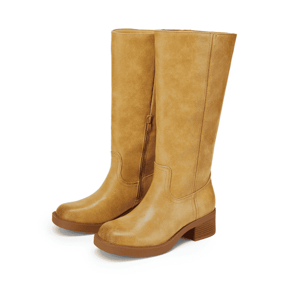 DREAM PAIRS Womens Knee High Boots Comfortable Platform Chunky Block Heel Banana Campus Boots Square Toe