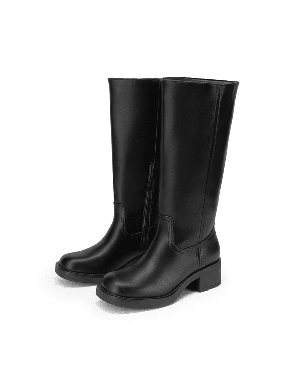 Womens Knee High Boots Comfortable Platform Chunky Block Heel Campus Boots Square Toe