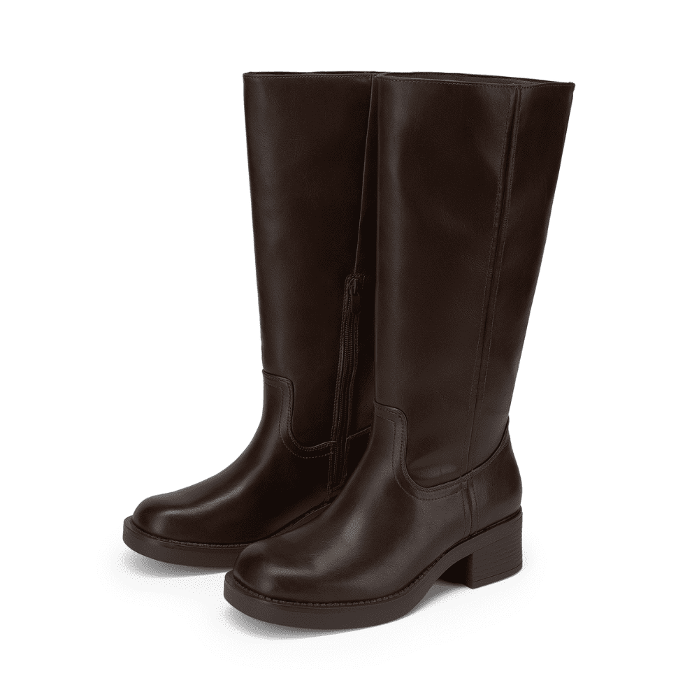 SUIARA Women's Knee High Boots - Square Toe Chunky Heel Banana Boots, Wide Calf, Comfortable Riding Boots