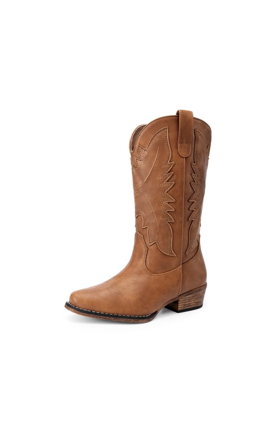 Cowboy Boots for Women Cowgirl Western Mid Calf Boots Snip Toe Embroidered Stitched Low Chunky Heel Pull On Fashion Boots