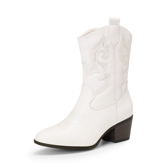 DREAM PAIRS Cowboy Boots for Women, Mid Calf Cowgirl Boots with Embroidery Round Toe Western Chunky Low Heel Shoes