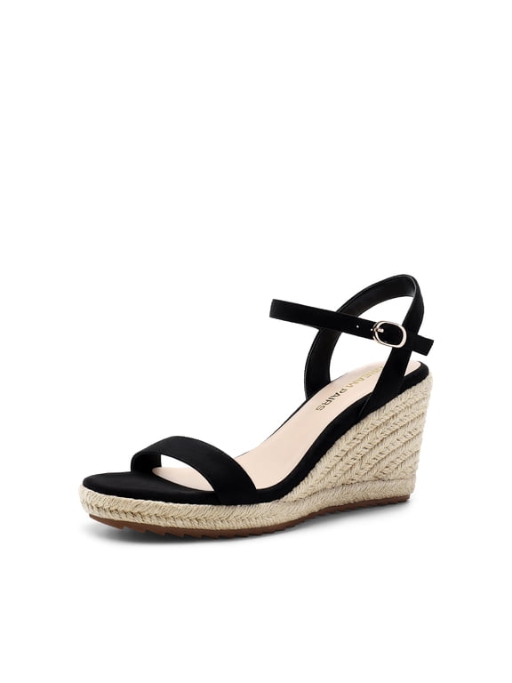 Espadrilles Wedge Sandals for Women, Women's Open Toe Summer Dressy Sandals with Adjustable Ankle Strap and Soft Footbed