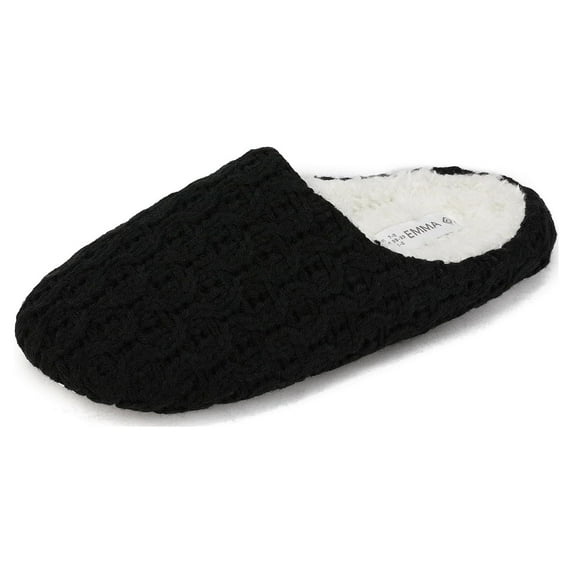 DREAM PAIRS Faux Fur Knitted Slippers For Women Memory Foam Women's Winter Slip On House Slippers Indoor Bedroom Soft Slippers EMMA BLACK Size 12