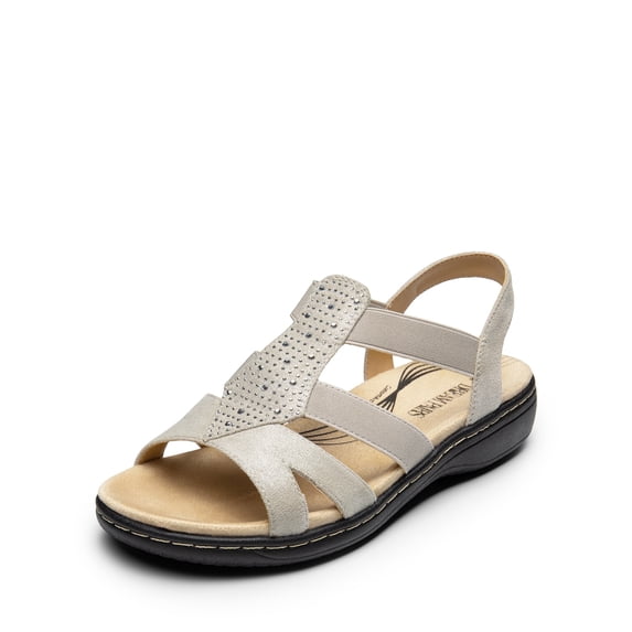 DREAM PAIRS Flat Sandals for Women Comfortable Elastic Strap Walking Sandals Rhinestone Open Toe Casual Sandals