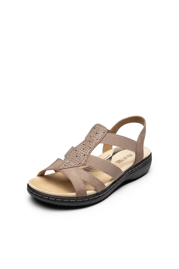 Flat Sandals for Women Comfortable Elastic Strap Walking Sandals Rhinestone Open Toe Casual Sandals
