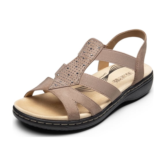 DREAM PAIRS Flat Sandals for Women Comfortable Elastic Strap Walking Sandals Rhinestone Open Toe Casual Sandals