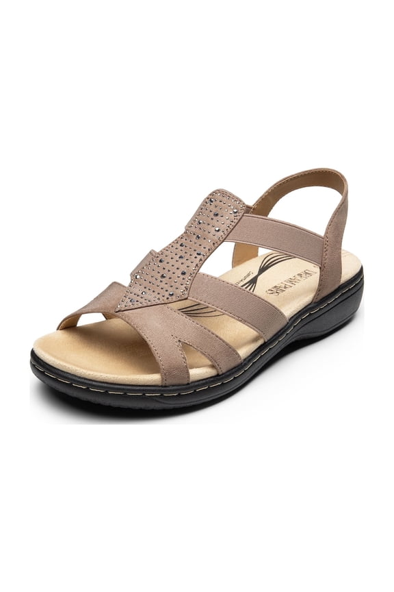 Flat Sandals for Women Comfortable Elastic Strap Walking Sandals Rhinestone Open Toe Casual Sandals
