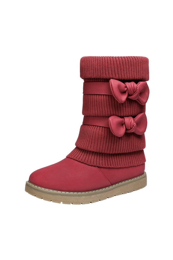 Girl's Kid's Cute Zipper Flat Heel Mid Calf Boot Shoes KLOVE RED Size 8