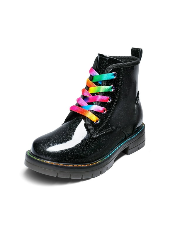 Kids’ Glitter Combat Ankle Boots Side Zipper & Lace-Up Design for Toddlers Little & Big Kids